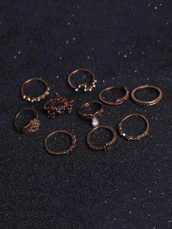 10Pcs Vintage Crown Rings Accessories