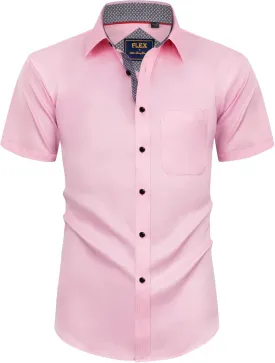 Alimens & Gentle Mens Short Sleeve Dress Shirts Wrinkle Free Solid Casual Button Down Shirts with Pocket