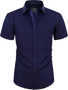 Alimens & Gentle Mens Short Sleeve Dress Shirts Wrinkle Free Solid Casual Button Down Shirts with Pocket