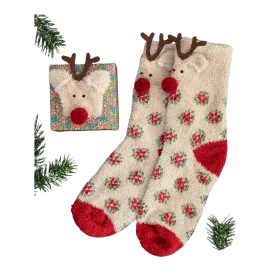 Boxed Cozy Critter Socks - Reindeer