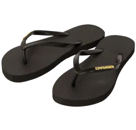 Carve Metalic Badge Womens Thongs Black/Gold