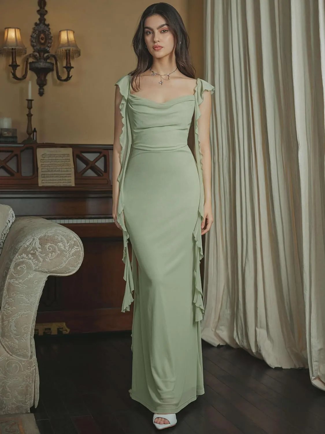 CIDER Formal Dresses for Women Wedding Guest Dresses Summer Maxi Dress Sleeveless Mesh Ruffle Cocktail Bodycon Dresses 2025