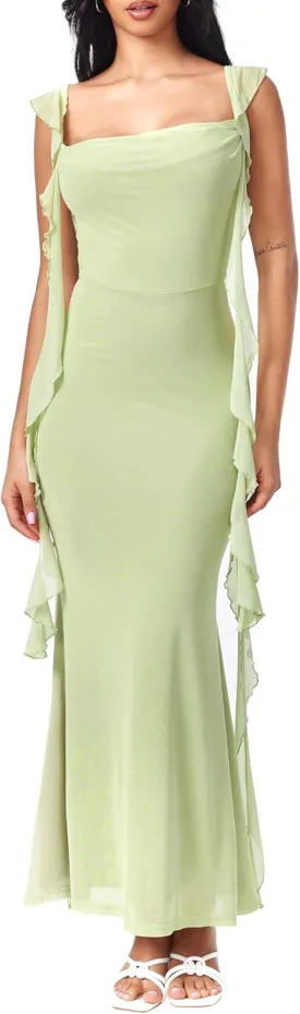 CIDER Formal Dresses for Women Wedding Guest Dresses Summer Maxi Dress Sleeveless Mesh Ruffle Cocktail Bodycon Dresses 2025