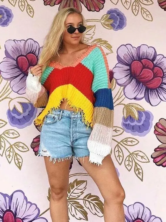 Colorful Knit Loose Long Sleeve Sweater