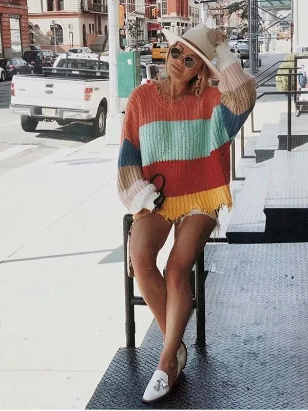 Colorful Knit Loose Long Sleeve Sweater