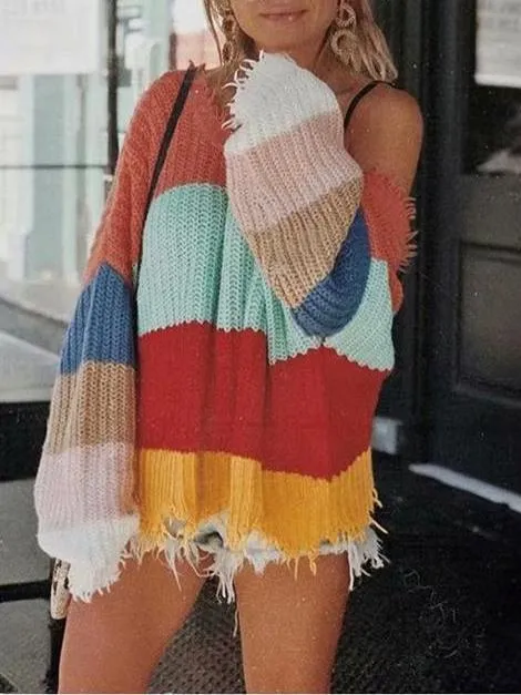 Colorful Knit Loose Long Sleeve Sweater