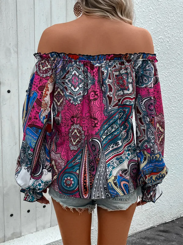 Colorful Paisley Off-Shoulder Blouse for Women - Perfect for Spring