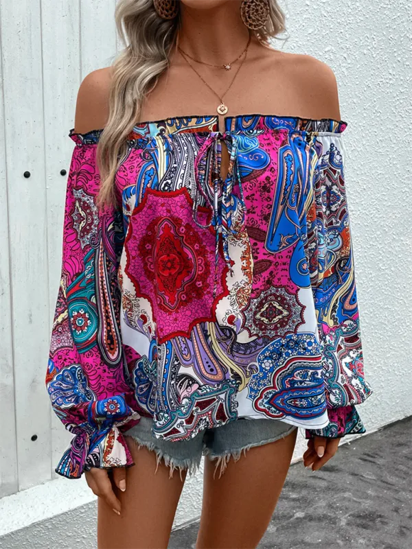 Colorful Paisley Off-Shoulder Blouse for Women - Perfect for Spring