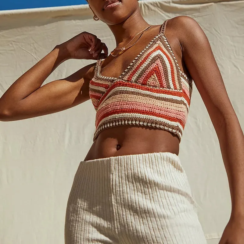 Colorful Striped Knitted Cami Top