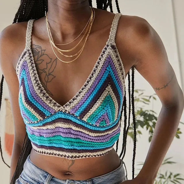 Colorful Striped Knitted Cami Top