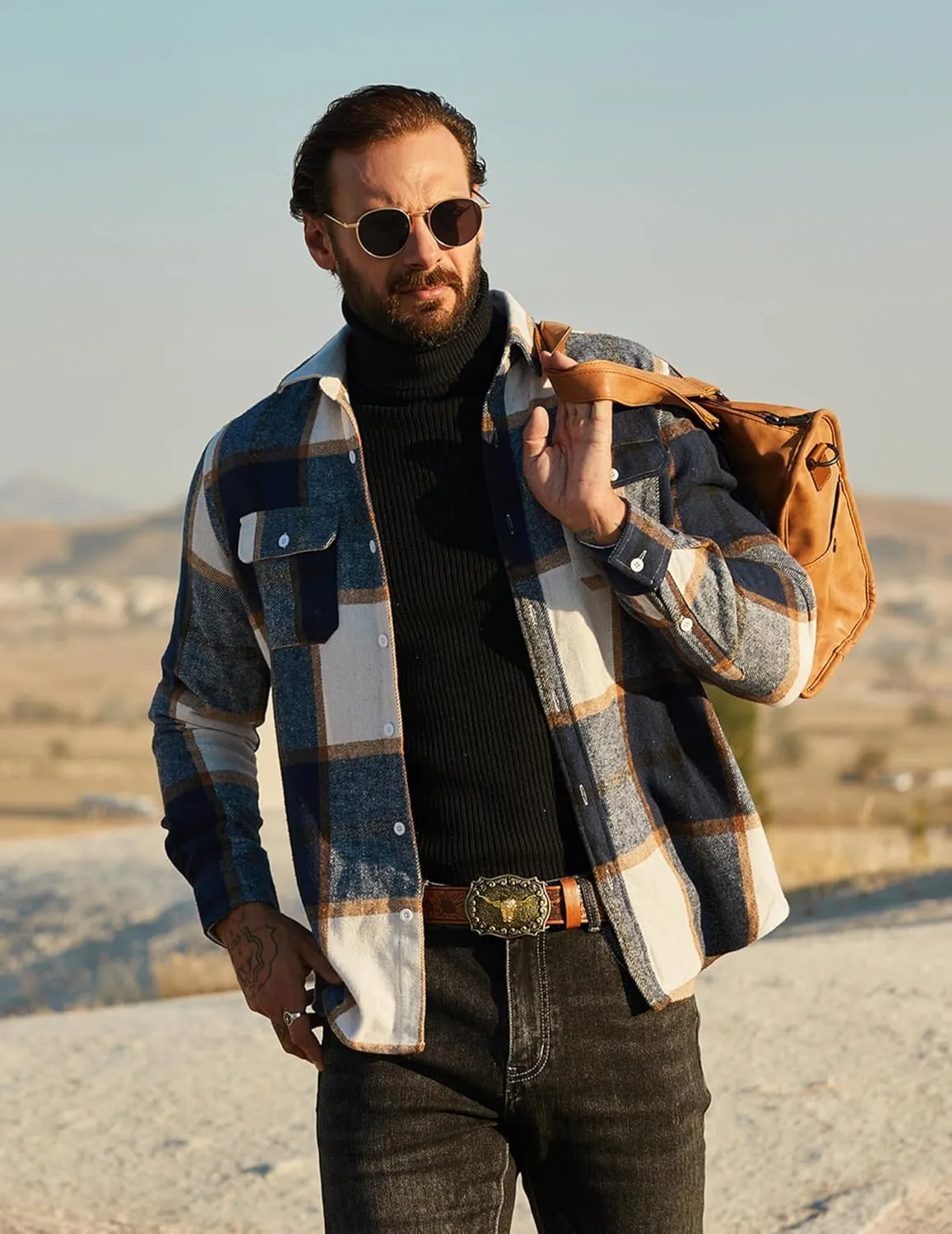 COOFANDY Mens Flannel Shirts Long Sleeve Plaid Shirt Jacket Button Down Shirt with Pockets