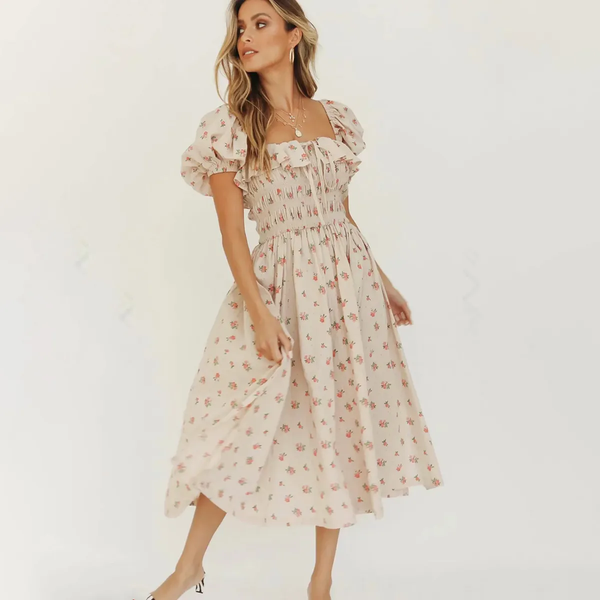 Dunnmall Sunny Bliss Beige Midi Dress