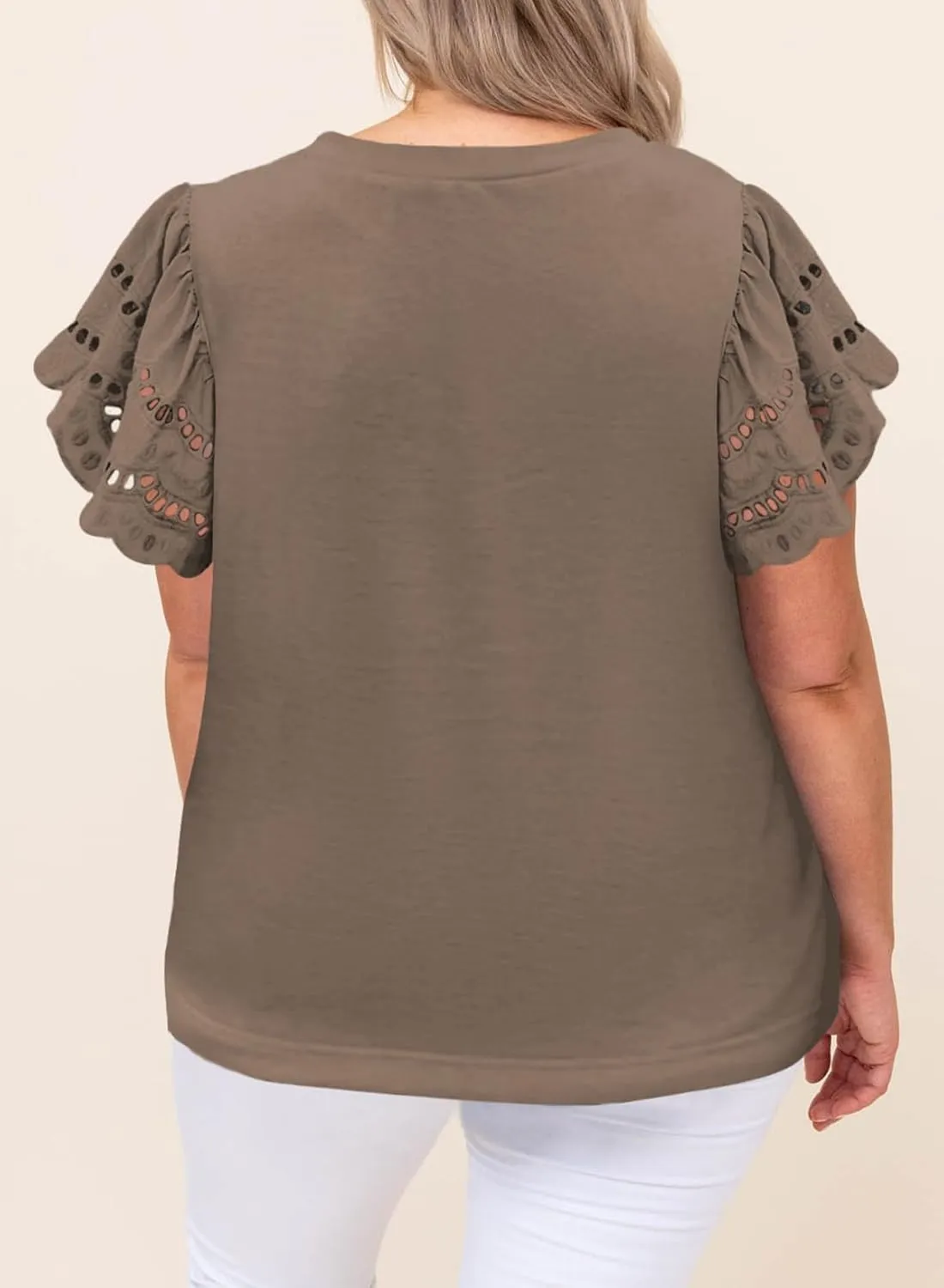 Eytino Womens Plus Size Tops Short Sleeve Round Neck Hollow Out Casual Loose Tunic Tees Shirts(1X-5X)