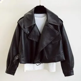 Faux Leather Collar Jacket