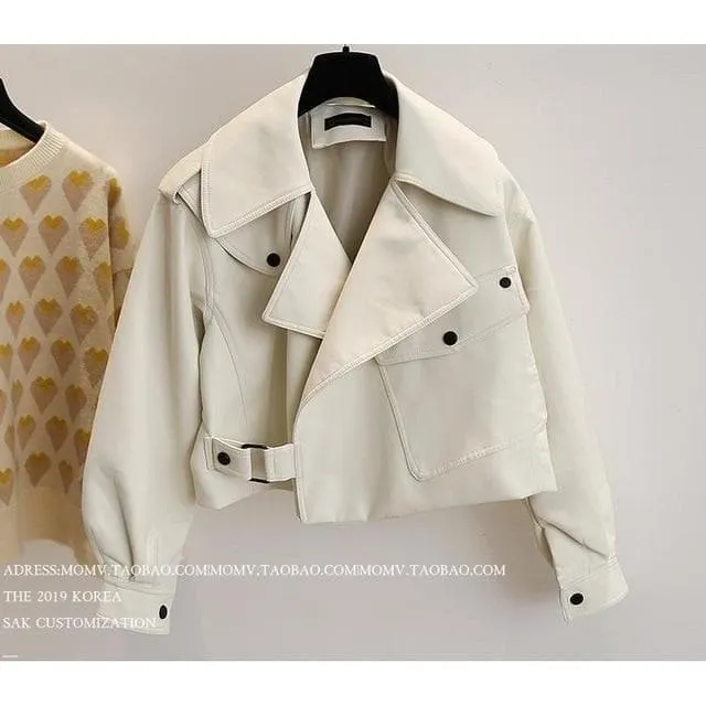 Faux Leather Collar Jacket