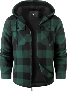 GEEK LIGHTING Men's Flannel Shirts Jacket Sherpa Lined Fleece Plaid Hoodie Long Sleeve Winter Warm Coat