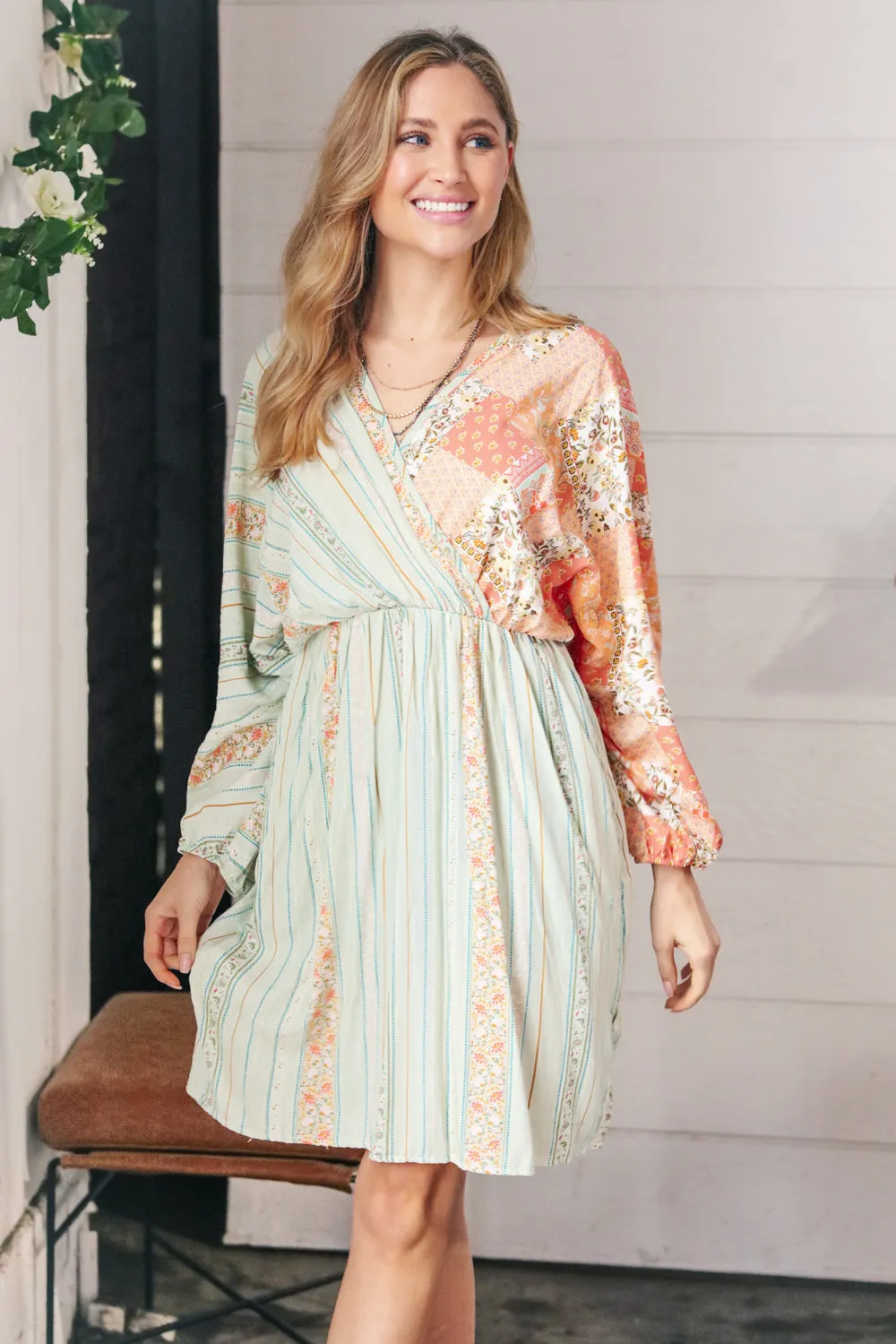Gentle Breeze Floral Color Block Boho Dress