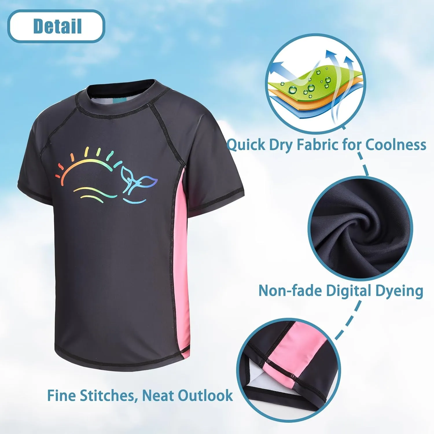 Girls Short Sleeve Swim Shirt for Kids Girls Rash Guard Swimsuits with UPF 50  Sun Protection Swim Top 3-16 Years