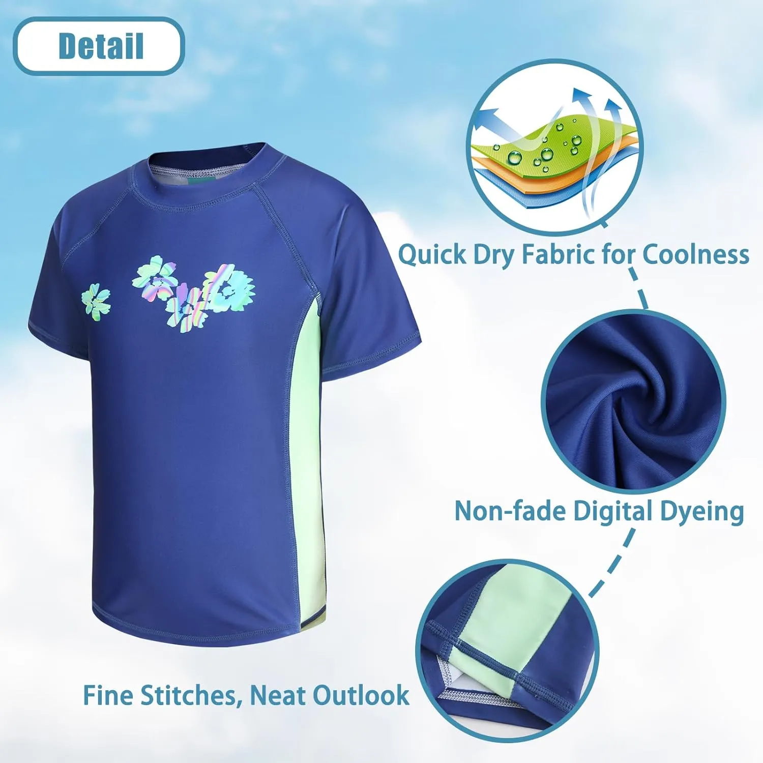 Girls Short Sleeve Swim Shirt for Kids Girls Rash Guard Swimsuits with UPF 50  Sun Protection Swim Top 3-16 Years