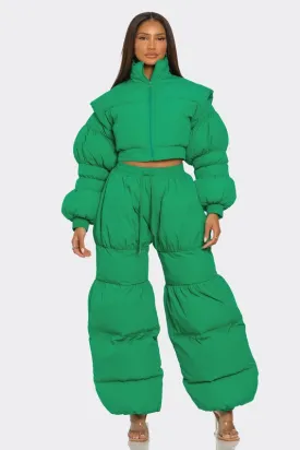 Green Possibilities Puff Jacket Pant Set