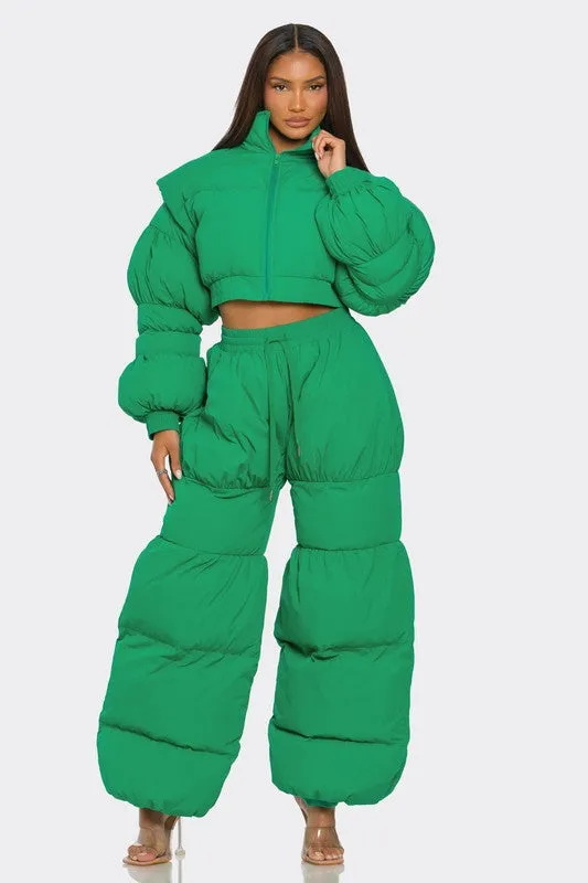 Green Possibilities Puff Jacket Pant Set