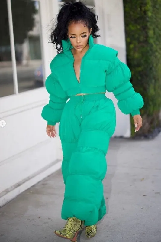 Green Possibilities Puff Jacket Pant Set