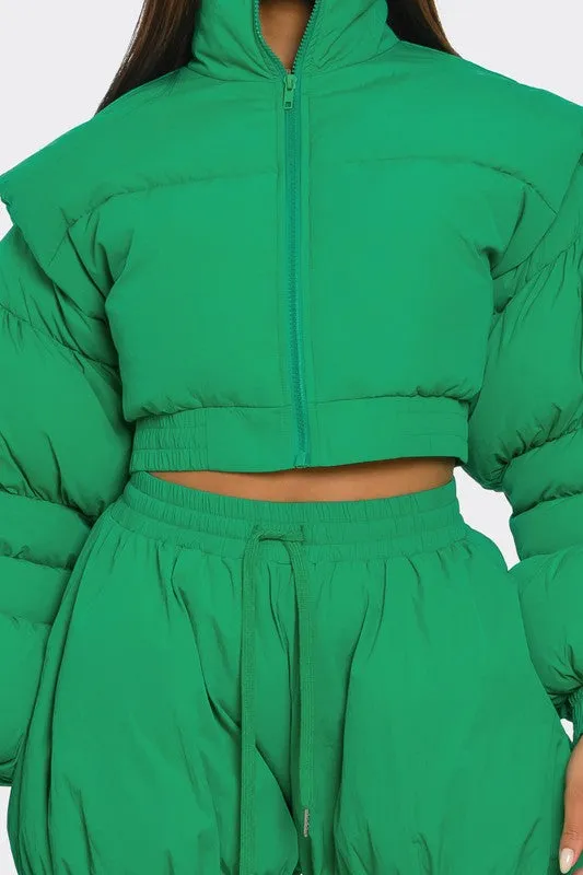 Green Possibilities Puff Jacket Pant Set