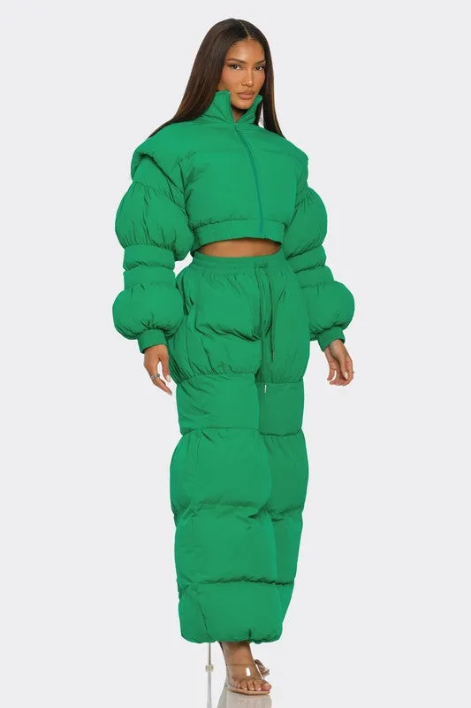 Green Possibilities Puff Jacket Pant Set