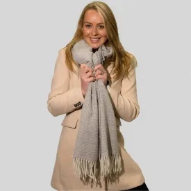 Grey Herringbone Fringed Scarf