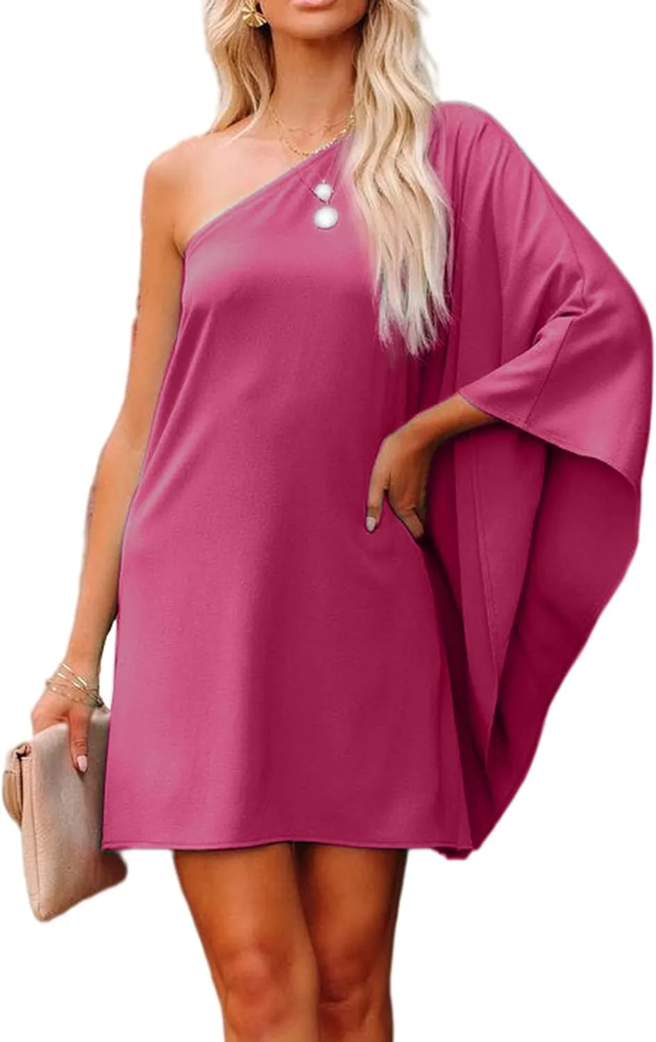 Jhsnjnr Women's Casual Batwing Sleeve One Shoulder Dresses Summer Club Party Cocktail Dresses