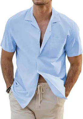 JMIERR Mens Linen Shirts Casual Short Sleeve Button Down Shirts Wrinkle Free Vacation Beach Summer Tops