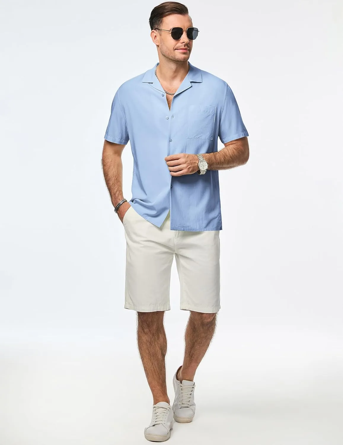 JMIERR Mens Linen Shirts Casual Short Sleeve Button Down Shirts Wrinkle Free Vacation Beach Summer Tops