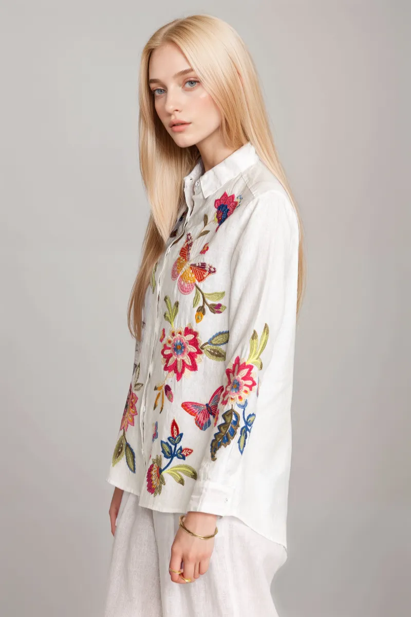 Johnny Was Gracey Linen Oversized Shirt J13324 Boho Chic *