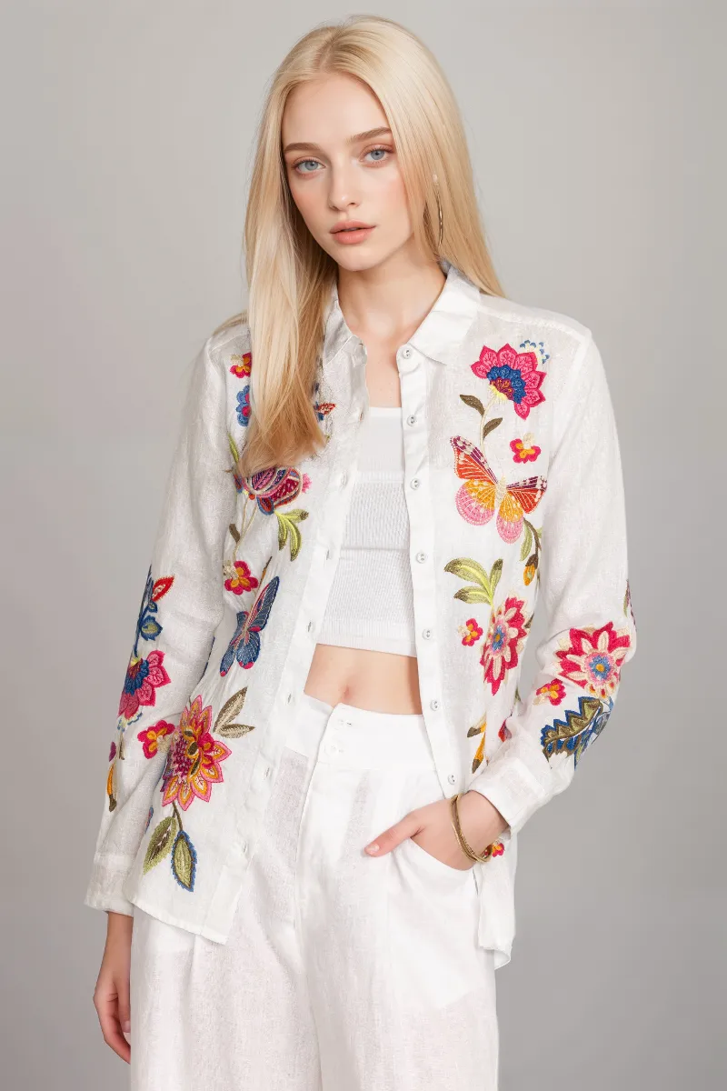 Johnny Was Gracey Linen Oversized Shirt J13324 Boho Chic *