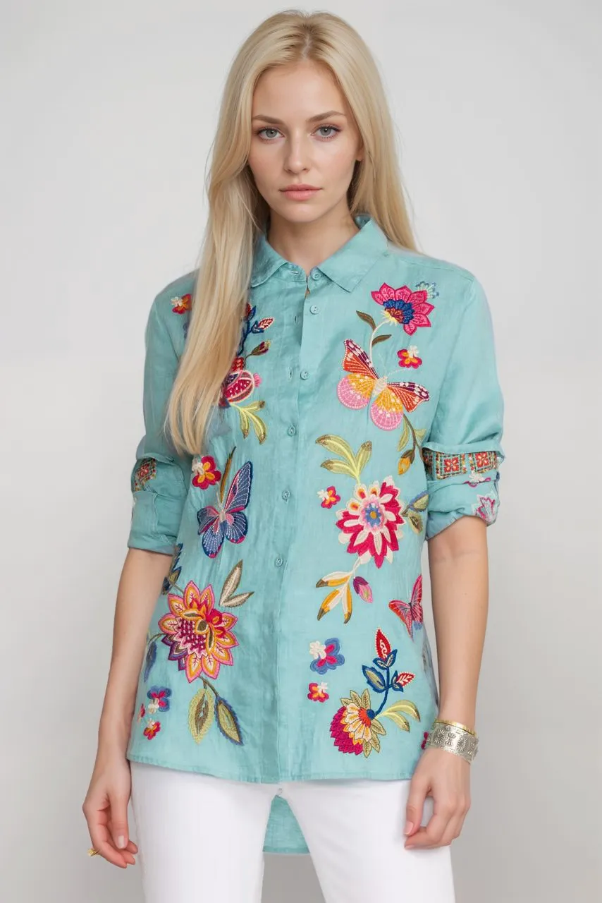 Johnny Was Gracey Linen Oversized Shirt J13324 Boho Chic *
