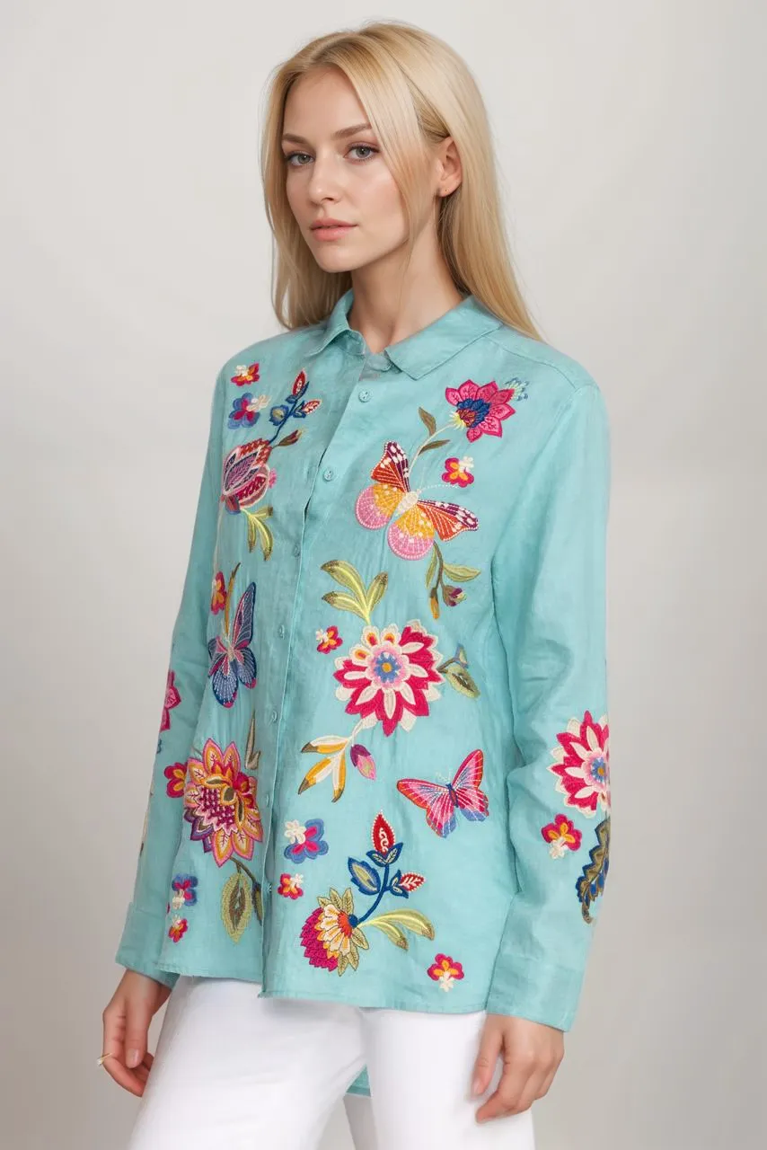 Johnny Was Gracey Linen Oversized Shirt J13324 Boho Chic *