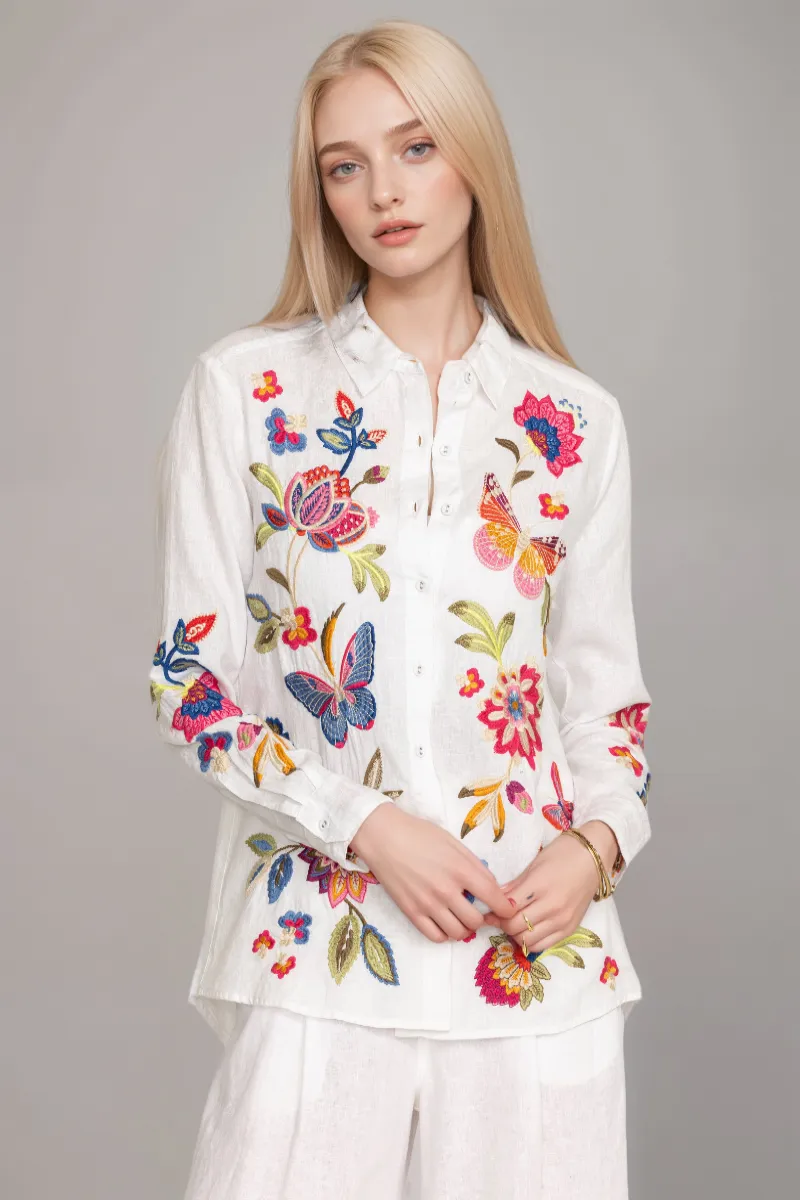 Johnny Was Gracey Linen Oversized Shirt J13324 Boho Chic *