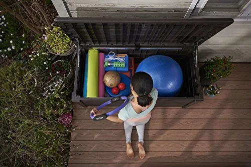 Keter Brightwood 120 Gallon Outdoor Resin Garden Patio Storage Furniture Deck Box