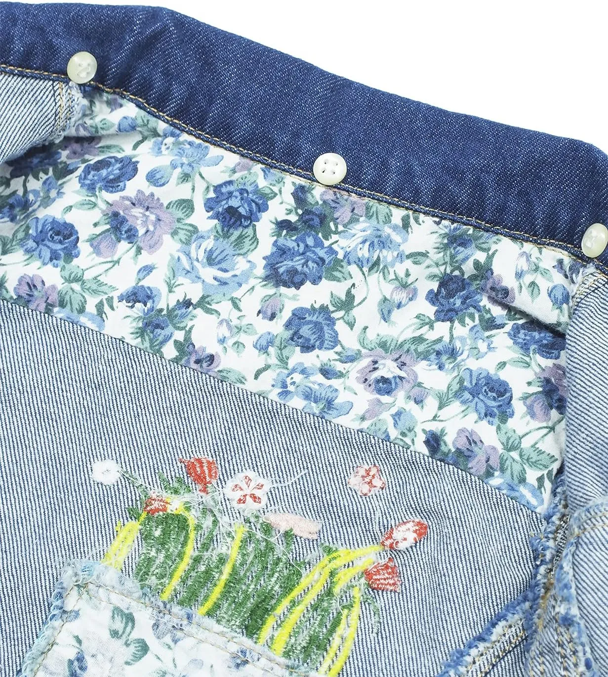 KIDSCOOL SPACE Little Girl Jean Jacket,Flower Embroidered Denim Outfits