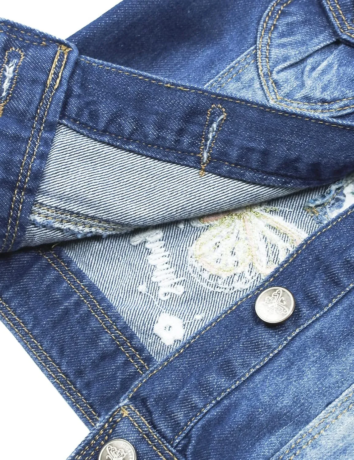 KIDSCOOL SPACE Little Girl Jean Jacket,Flower Embroidered Denim Outfits