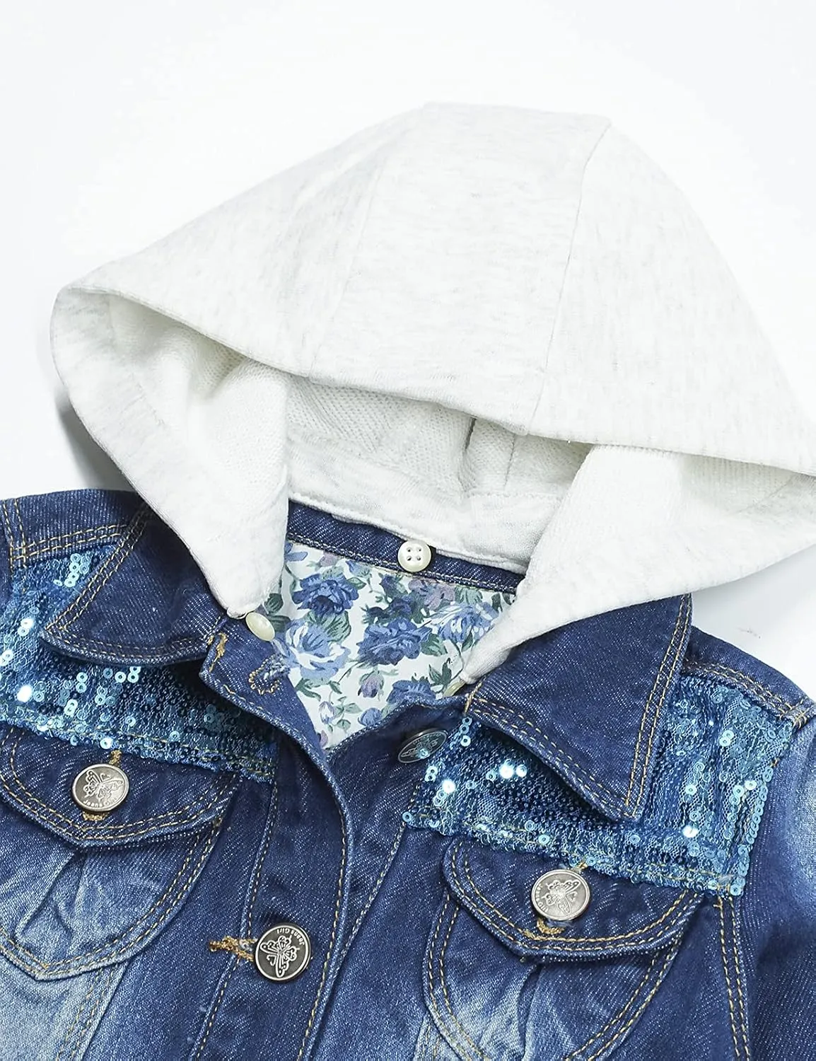 KIDSCOOL SPACE Little Girl Jean Jacket,Flower Embroidered Denim Outfits