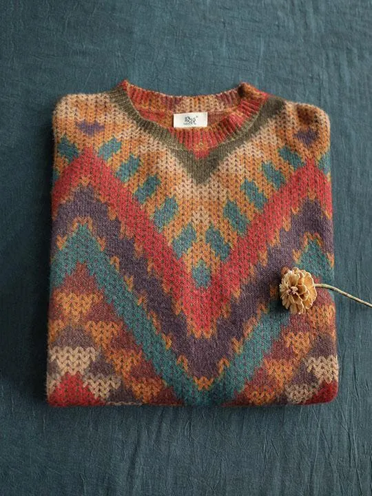 Knitting Loose Striped Colorful Sweater
