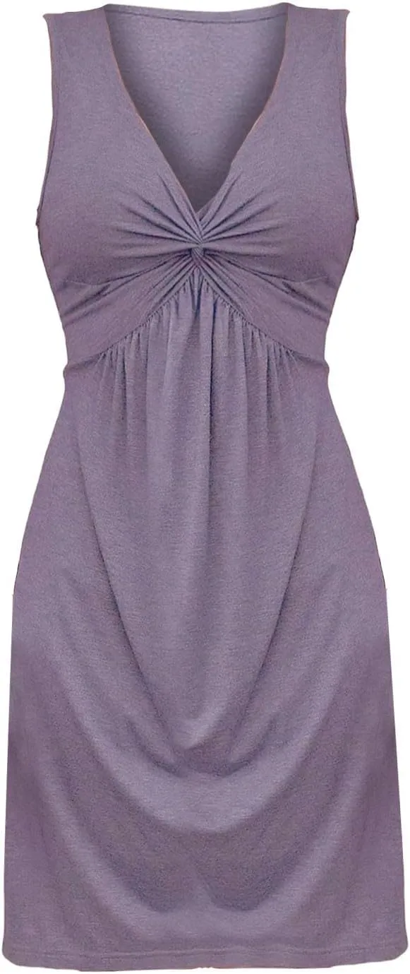Knotted Front Dresses for Women V Neck Sleeveless Tank Dresses A Line Casual Sundress Vacasion Outfits