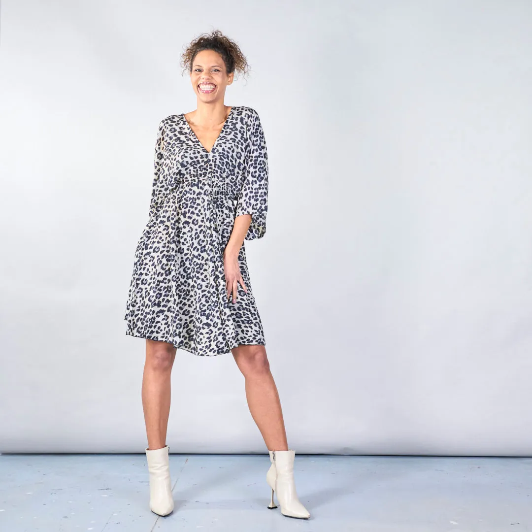 Leopard print boho maxi dress with tie-back wholesale