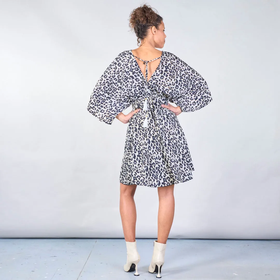 Leopard print boho maxi dress with tie-back wholesale