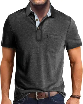 Men Polo Shirt Short Sleeve Casual Classic Cotton Summer Collar Shirts Button Solid Color Basic Polo T Shirt with Pocket