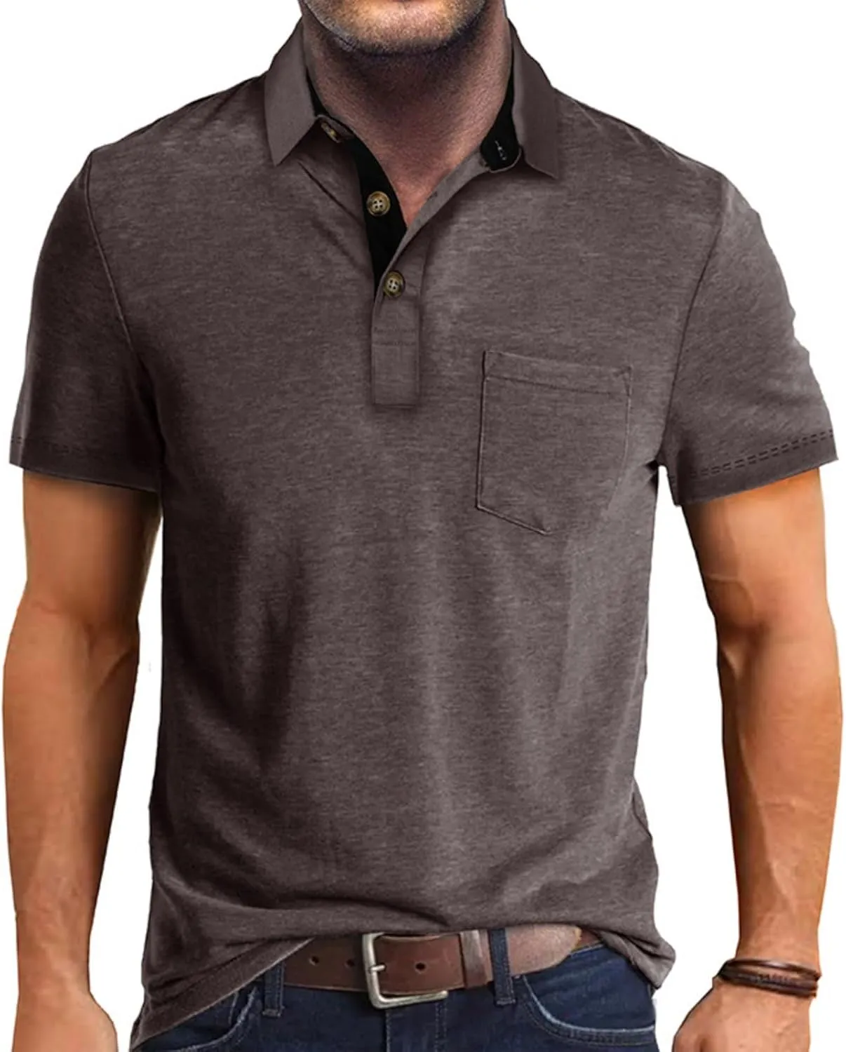 Men Polo Shirt Short Sleeve Casual Classic Cotton Summer Collar Shirts Button Solid Color Basic Polo T Shirt with Pocket