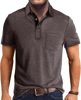 Men Polo Shirt Short Sleeve Casual Classic Cotton Summer Collar Shirts Button Solid Color Basic Polo T Shirt with Pocket