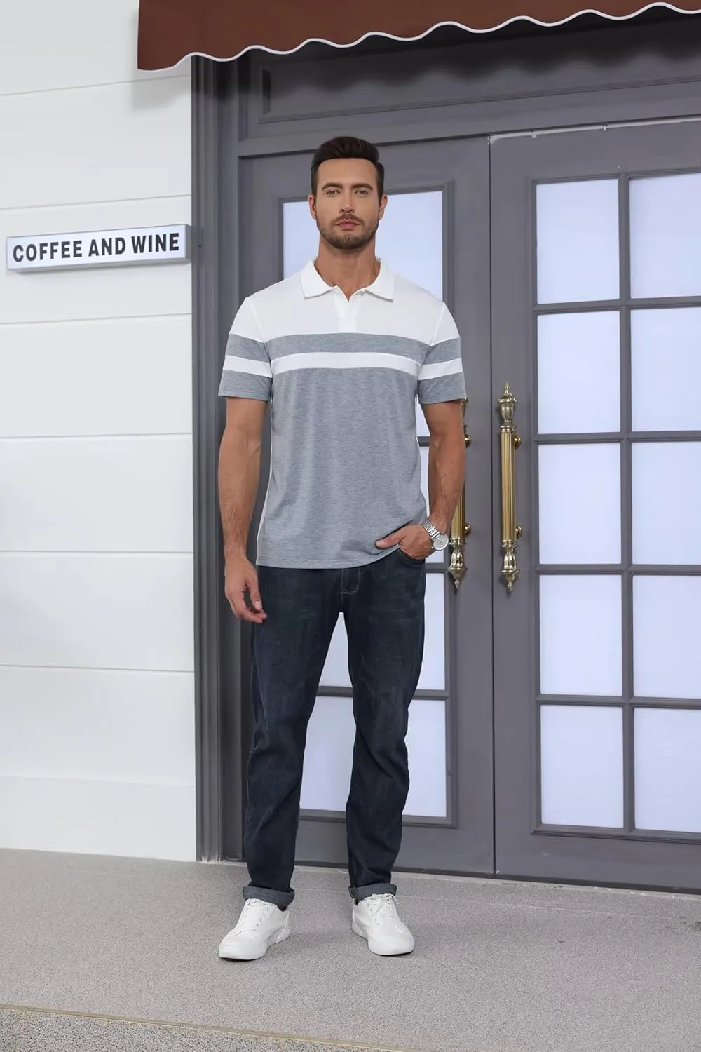 Mens Polo Shirts Short Sleeve Color Block T Shirt Summer Lightweight Casual Golf Shirts
