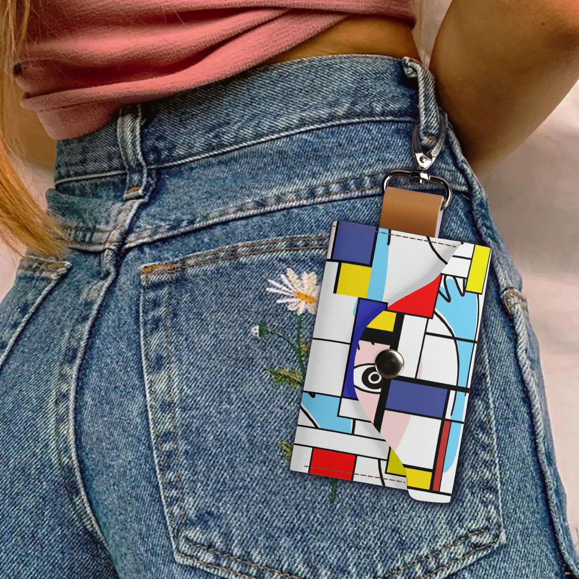 Mondrian Boho Evil Eye Patchwork Keychain Pouch